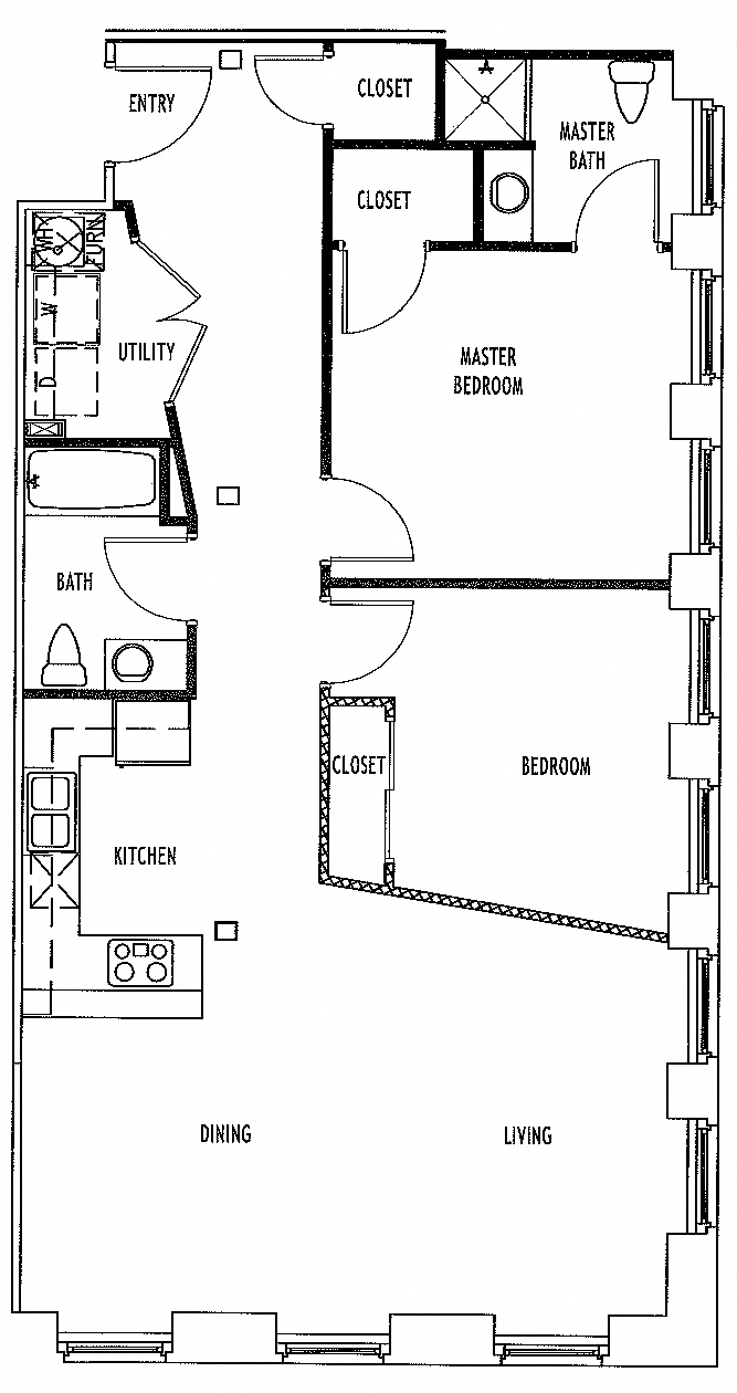 Floor plan for 2 beds, 2 baths, 1233 sqft